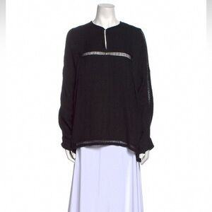 IRO Black Open-Stitch Long Sleeve Blouse